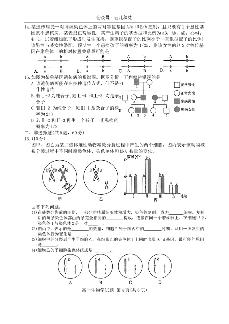 福建省厦门市2023-2024学年高一下学期7月期末质量检测生物试题_2024-2025高一（7-7月题库）_2024年8月试卷_0806福建省厦门市2023-2024学年高一下学期期末质量检测
