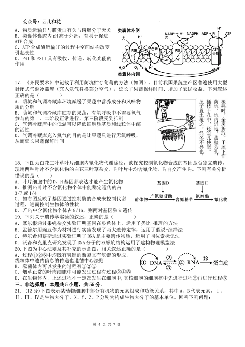 生物打印_2024-2025高一（7-7月题库）_2024年7月试卷_0724内蒙古锡林郭勒盟2023-2024学年高一下学期7月期末