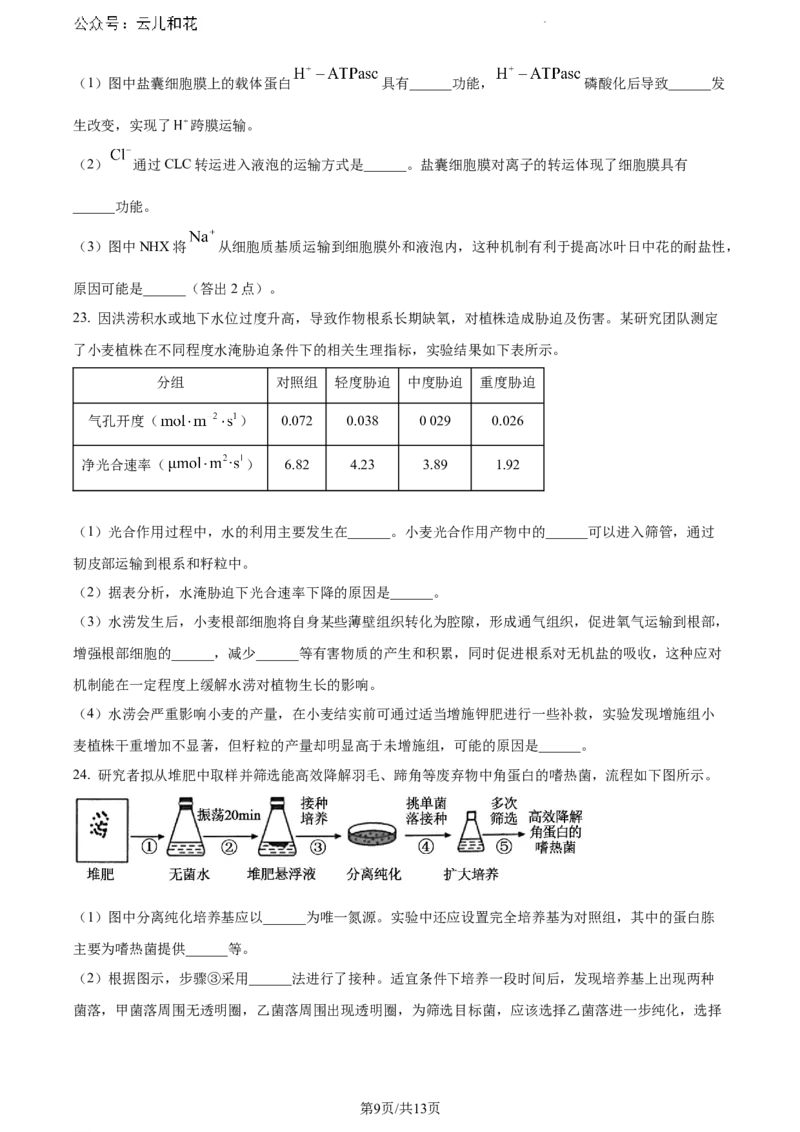 山东省日照市2023-2024学年高二下学期期末考试生物试题_2024-2025高一（7-7月题库）_2024年8月试卷_0802山东省日照市2023-2024学年高一下学期期末考试