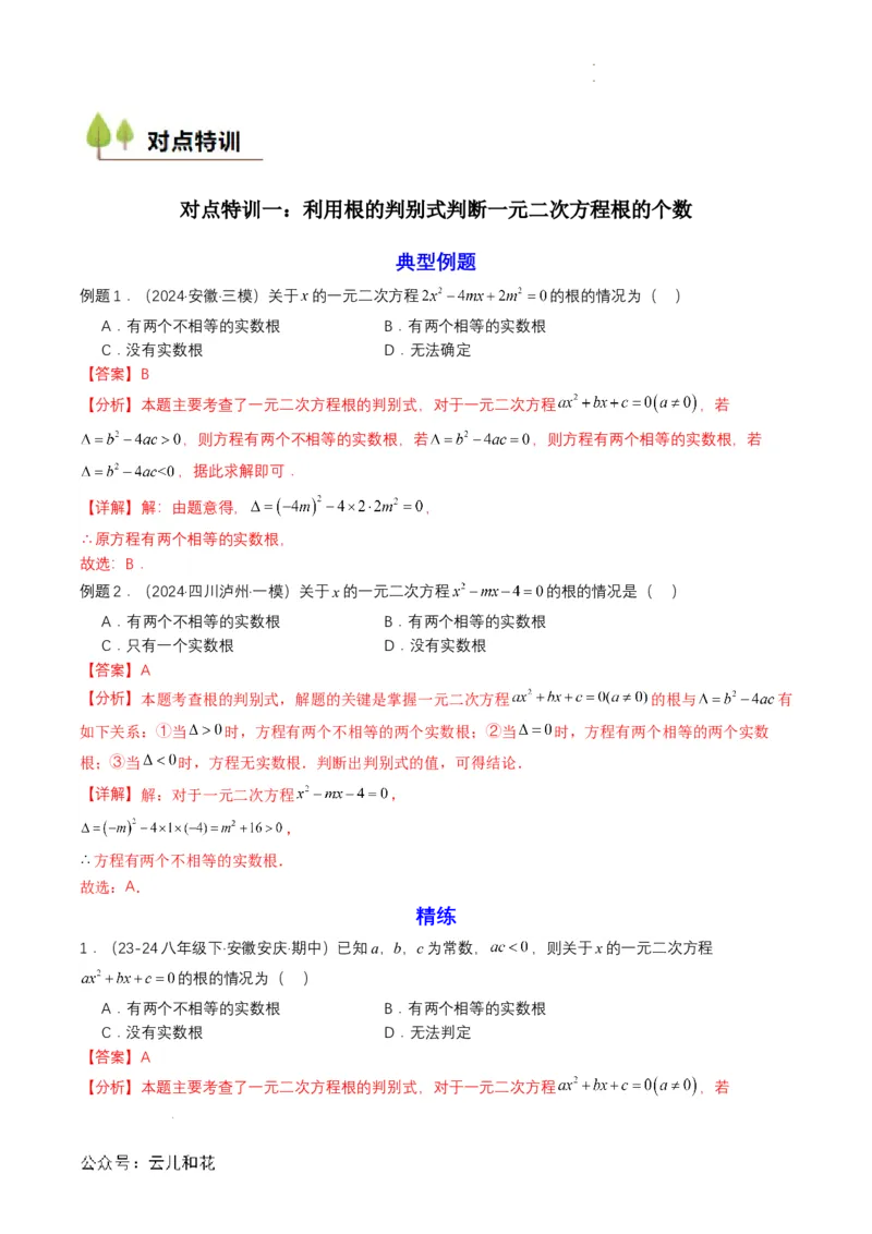衔接点04一元二次方程（解析版）_2024-2025高一（7-7月题库）_2024年7月试卷_0708暑假自学课2024年初升高数学无忧衔接（通用版）