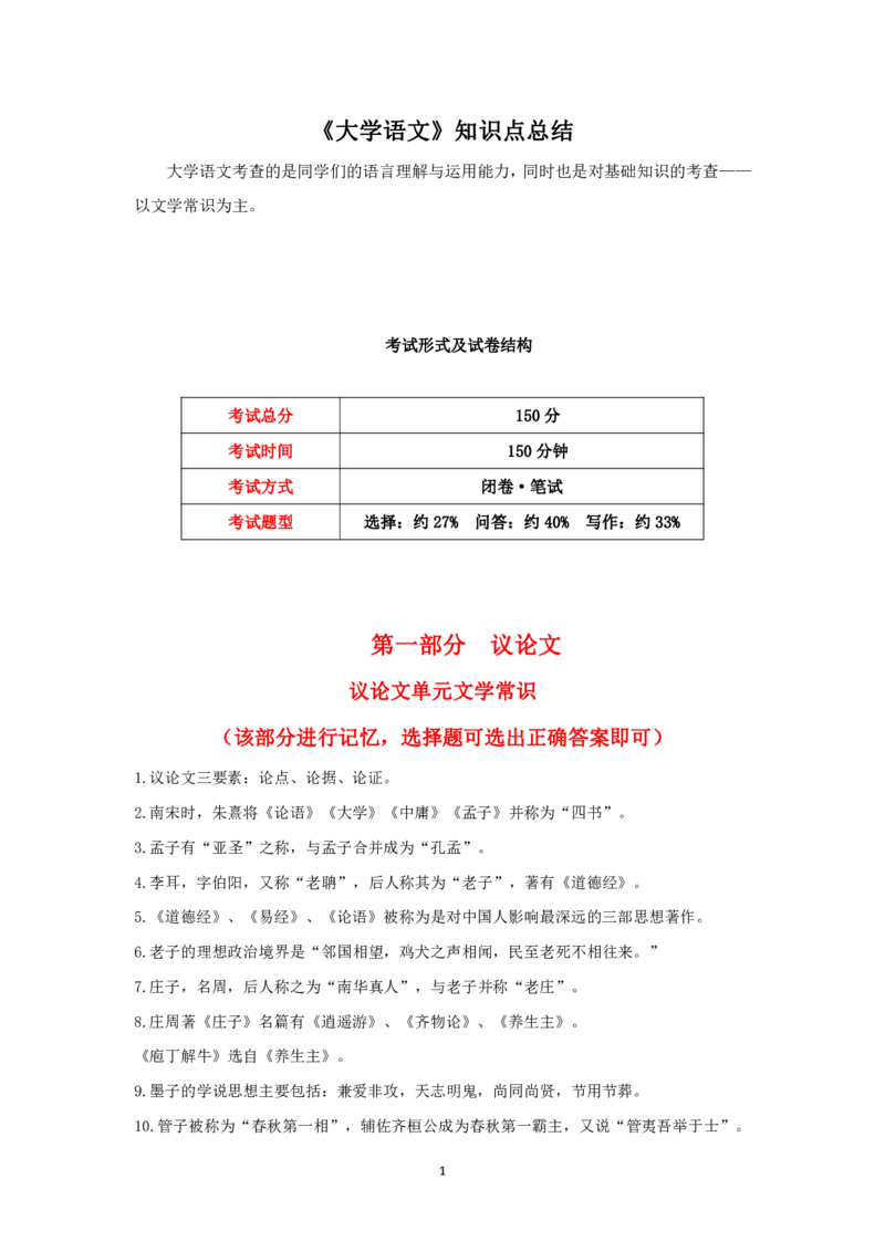 大学语文知识点总结(单元知识部分)_成考本科-所有考试科目-近10年真题和答案+2026备考通关资料大全_大学语文-近10年真题和答案+2026成考本科备考通关资料大全