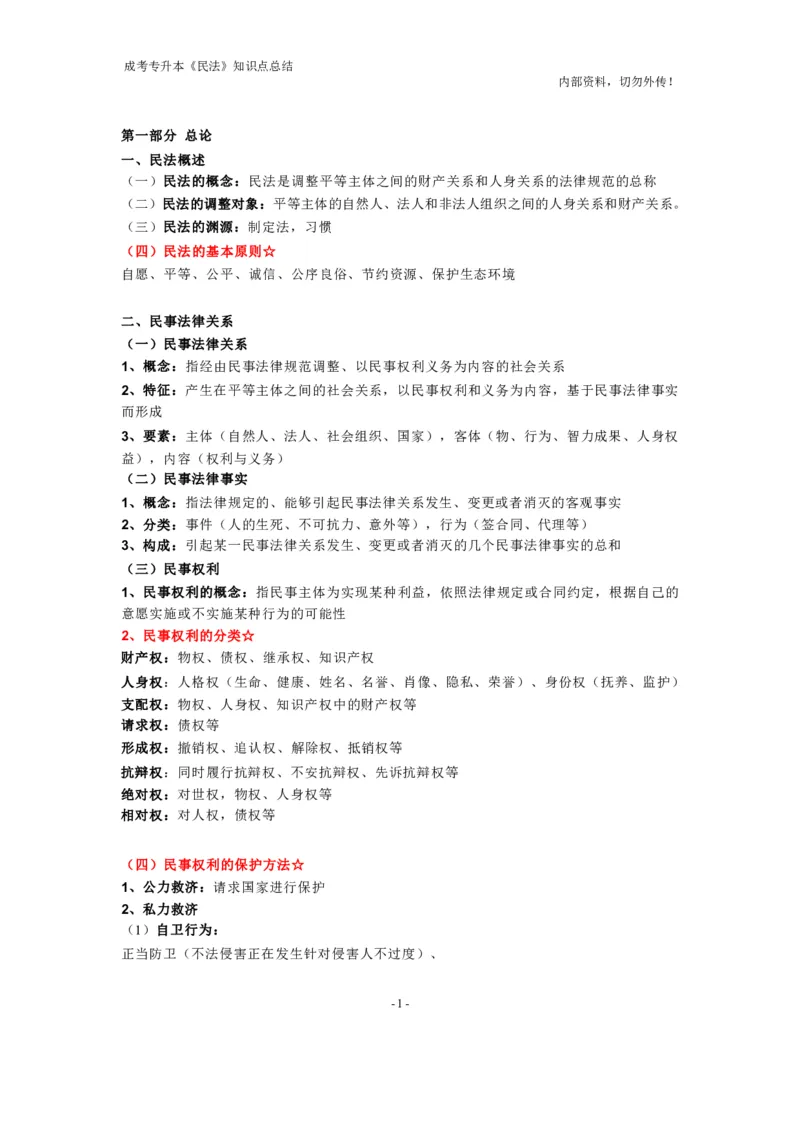 成考专升本《民法》知识点总结(1)_成考本科-所有考试科目-近10年真题和答案+2026备考通关资料大全_民法-近10年真题和答案+2026成考本科备考通关资料大全