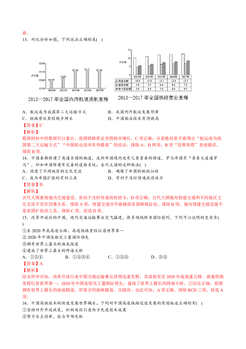 第五单元交通与社会变迁（A卷&bull;基础过关卷）（解析版）-单元测试2022-2023学年高二历史分层训练AB卷（选择性必修2）_E015高中全科试卷_历史试题_选修2_单元测试AB卷2023年