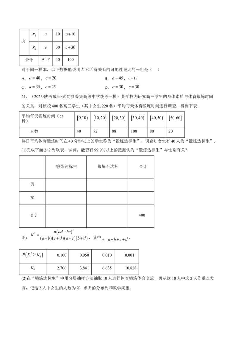 第八章成对数据的统计分析（A卷&middot;知识通关练）（原卷版）_E015高中全科试卷_数学试题_选修3_01.单元测试_单元测试AB卷2023年