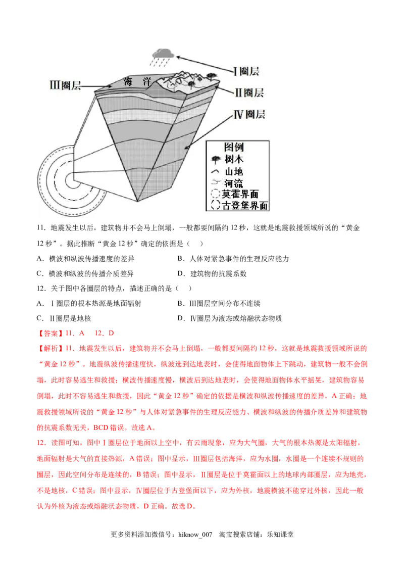第04练地球的圈层结构-课后追踪2022-2023学年高一地理上册同步课后练（人教版2019必修第一册）（解析版）_E015高中全科试卷_地理试题_必修1_2.同步练习_课后培优练2023年（第一套）