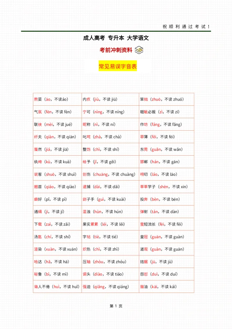 01字音字形表_成考本科-所有考试科目-近10年真题和答案+2026备考通关资料大全_大学语文-近10年真题和答案+2026成考本科备考通关资料大全