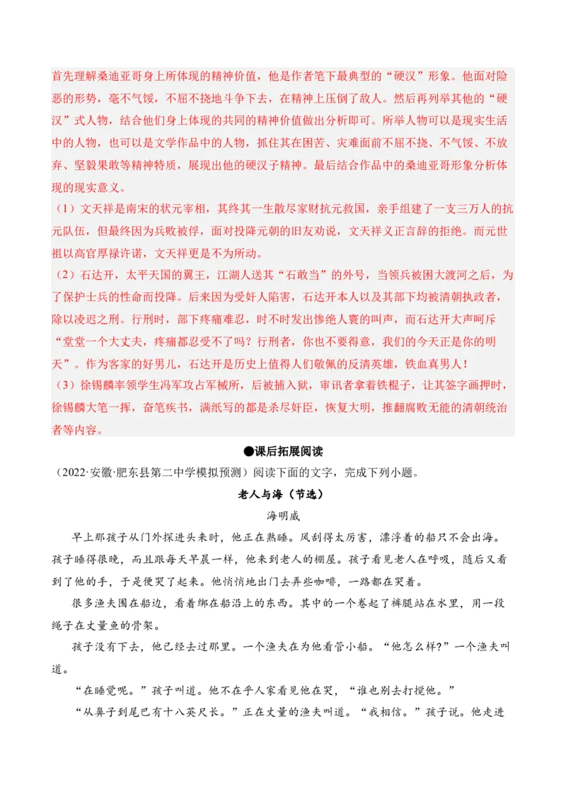 第10课《老人与海（节选）》-2022-2023学年高二语文课后培优分级练（统编版选择性必修上册）（解析版）_E015高中全科试卷_语文试题_选修上_3.新版高中语文试卷选择性必修上册
