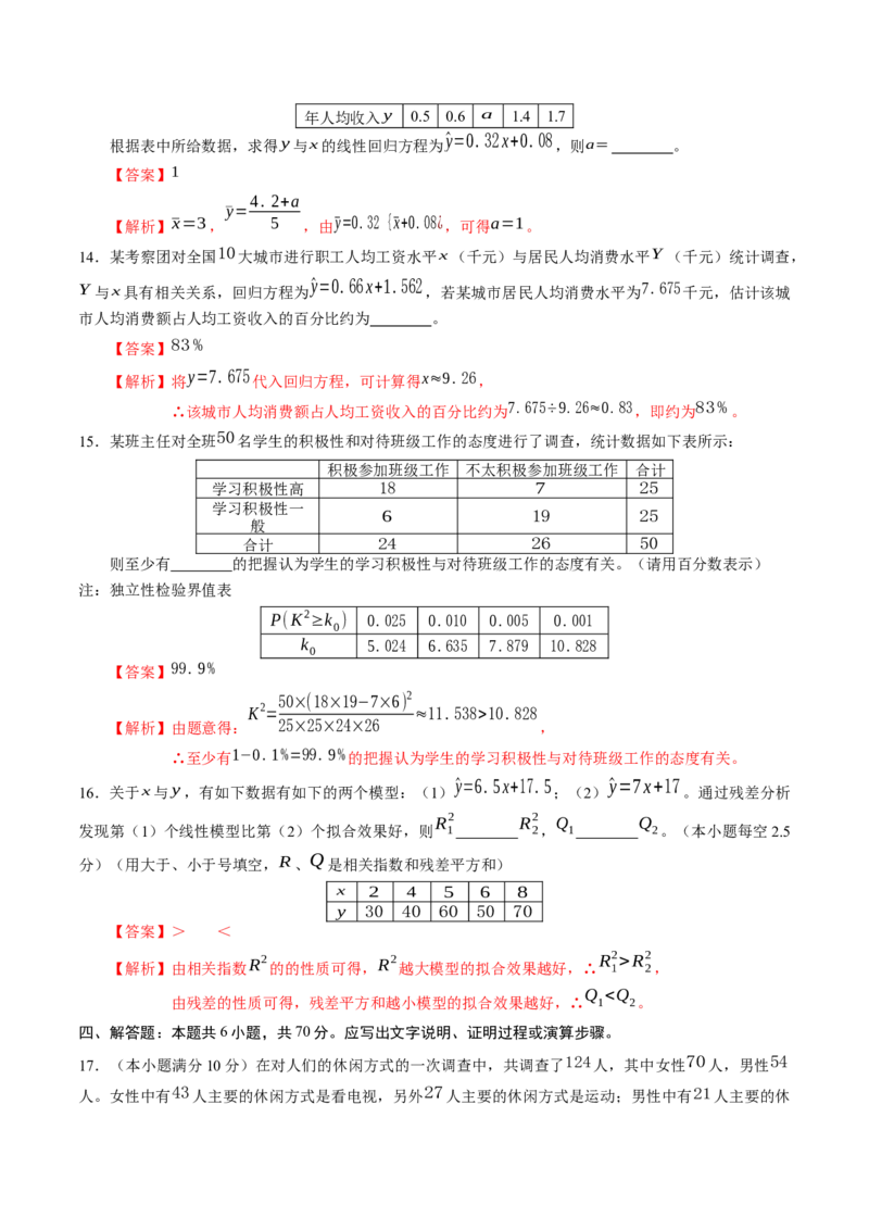 第八章成对数据的统计分析（基础训练）A卷（解析版）_E015高中全科试卷_数学试题_选修3_02.同步练习_课后培优练2023年
