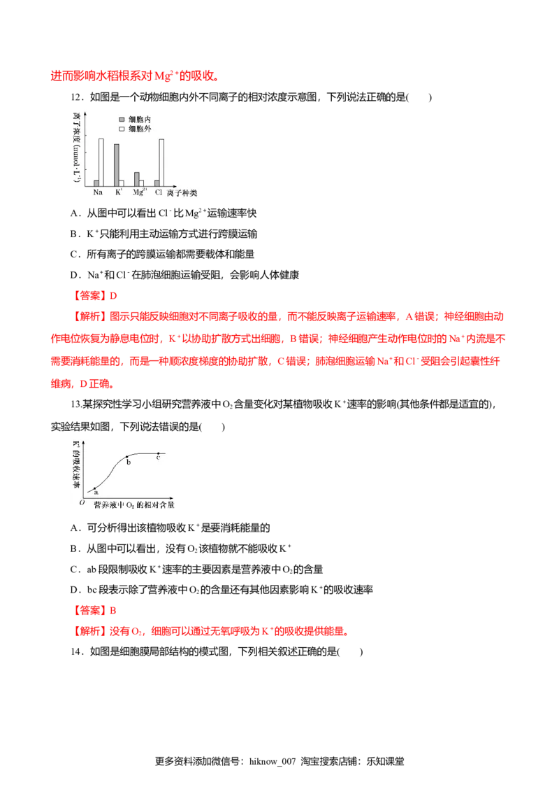 第04章细胞的物质输入和输出（B卷）（解析版）_E015高中全科试卷_生物试题_必修1_1.单元测试_3.单元测试（第三套）_第04章细胞的物质输入和输出（B卷）