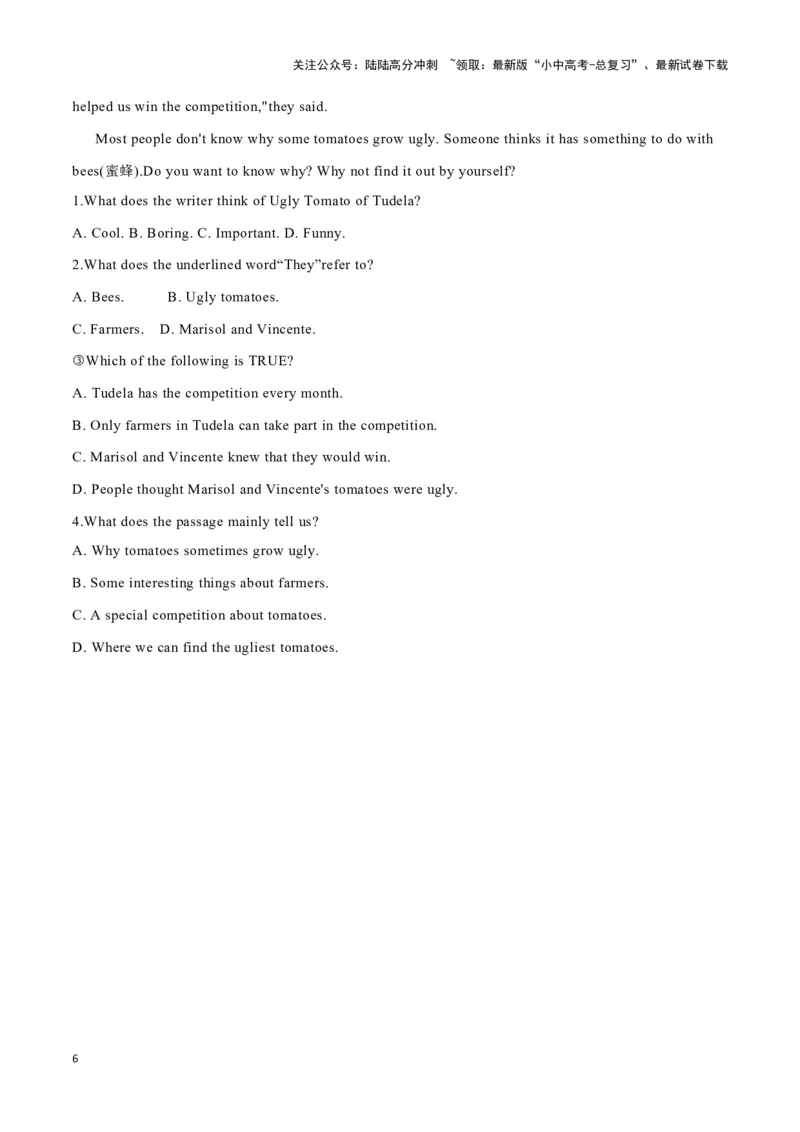 02霹雳舞、世界上最高的雪糕棒塔、西班牙&ldquo;最丑番茄&rdquo;（原卷版）_02中考总复习（2026版更新中）_03-英语-中考总复习_2024年中考复习资料_专项复习资料