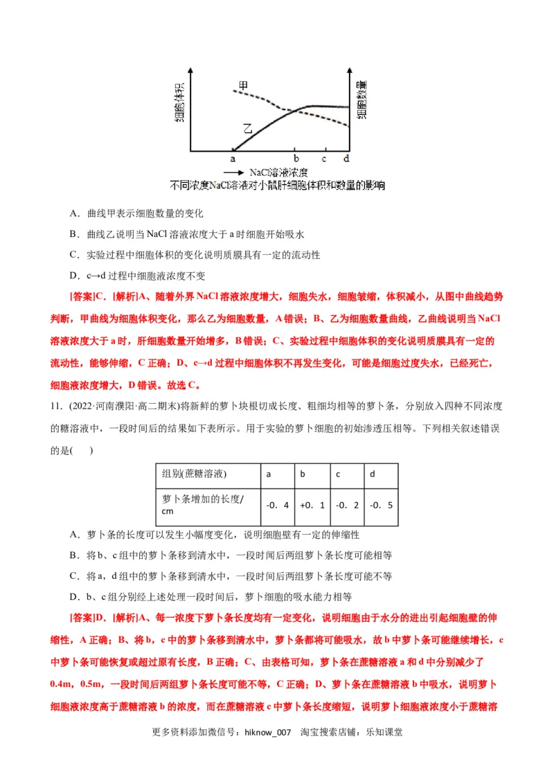第4章细胞的物质输入和输出（B卷&middot;能力提升练）（解析版）_E015高中全科试卷_生物试题_必修1_1.单元测试_1.单元测试AB卷（第一套）