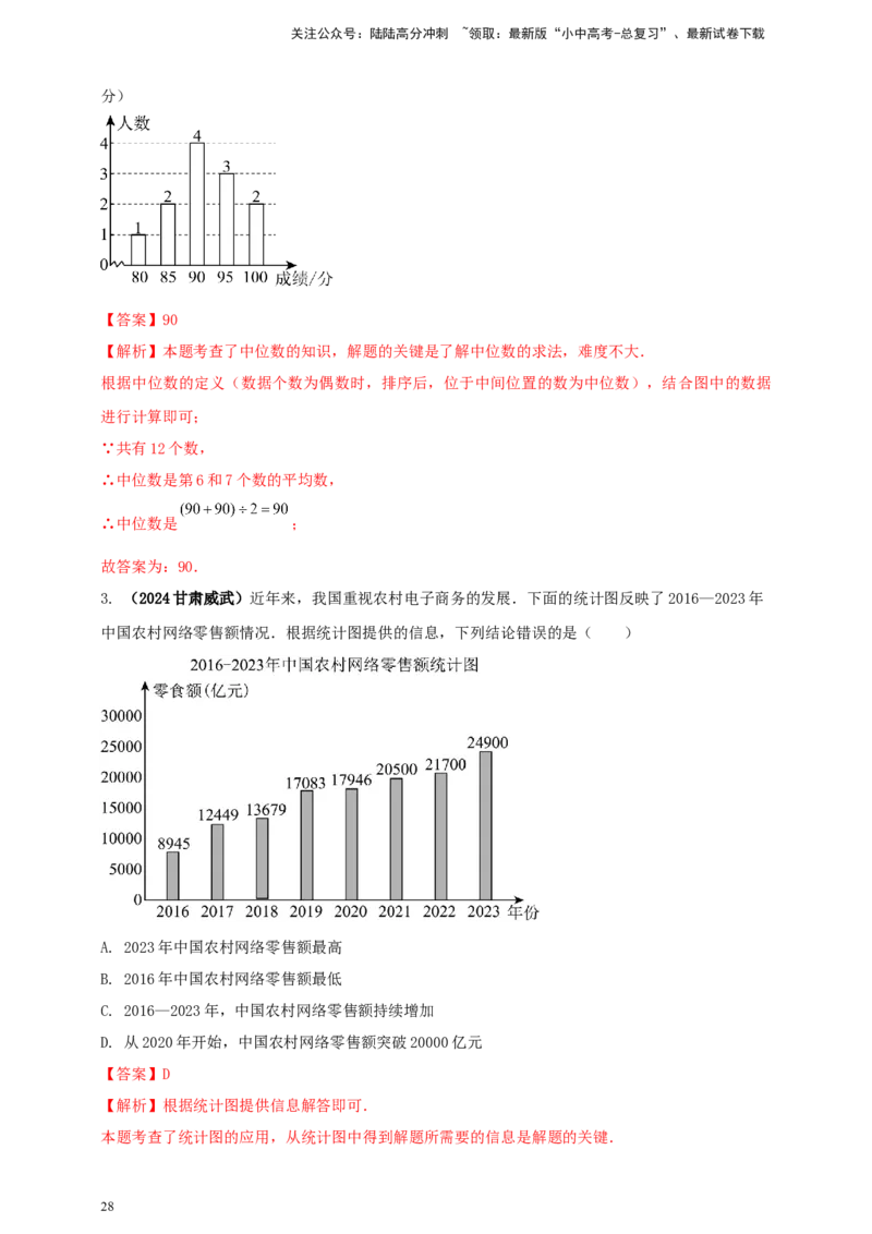 2025年中考数学一轮复习学案：7.1抽样与数据分析（教师版）_02中考总复习（2026版更新中）_02-数学-中考总复习_2025中考复习资料_2025年中考数学一轮复习学案（全国通用）