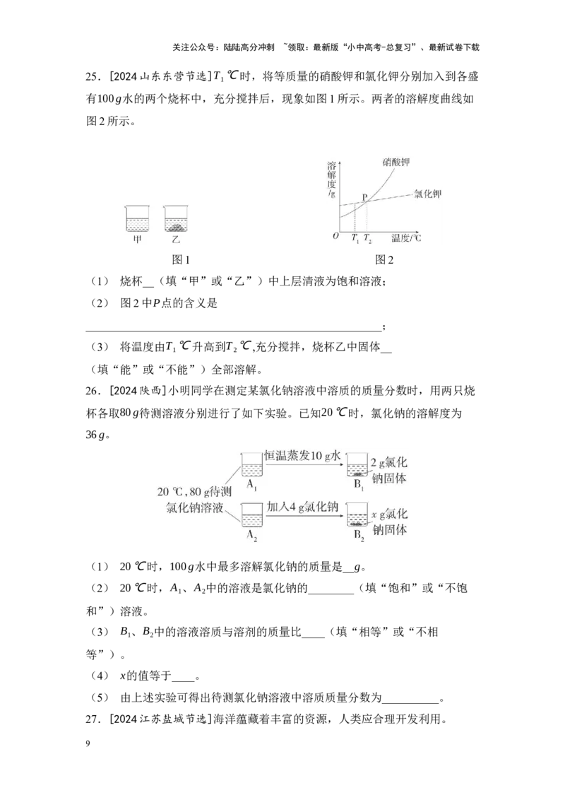 2025年中考化学一轮复习专题四水和溶液练习（含解析）_02中考总复习（2026版更新中）_05-化学-中考总复习_2025年中考复习资料_2025年中考化学一轮复习：专题练（含解析）