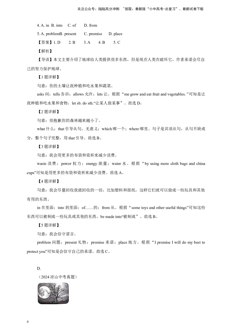 2024年中考英语真题分类汇编02完形填空（5题题型）（解析版）_02中考总复习（2026版更新中）_03-英语-中考总复习_2025中考复习资料