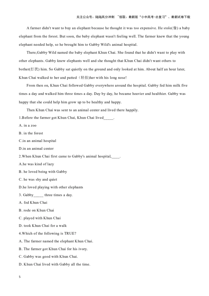 14上海浦东美术馆正式开馆、小哥与陌生邻居隔墙合奏、生病小象恢复健康（原卷版）_02中考总复习（2026版更新中）_03-英语-中考总复习_2024年中考复习资料_专项复习资料