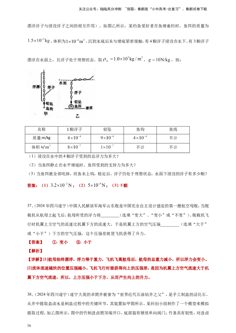 2024年中考物理分类汇编---浮力答案（含解析）_02中考总复习（2026版更新中）_04-物理-中考总复习_2025年中考复习资料_备考20252024年中考物理真题分类汇编（原卷版+解析版）_10、浮力