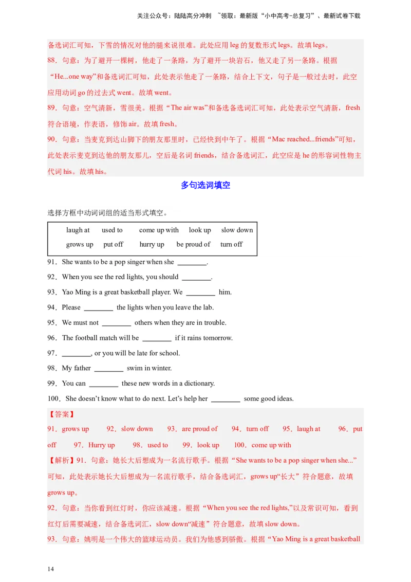 2024中考英语二轮复习题型模拟训练16选词填空(短文选词+多句选词）（解析版）_02中考总复习（2026版更新中）_03-英语-中考总复习_2024年中考复习资料_二轮复习