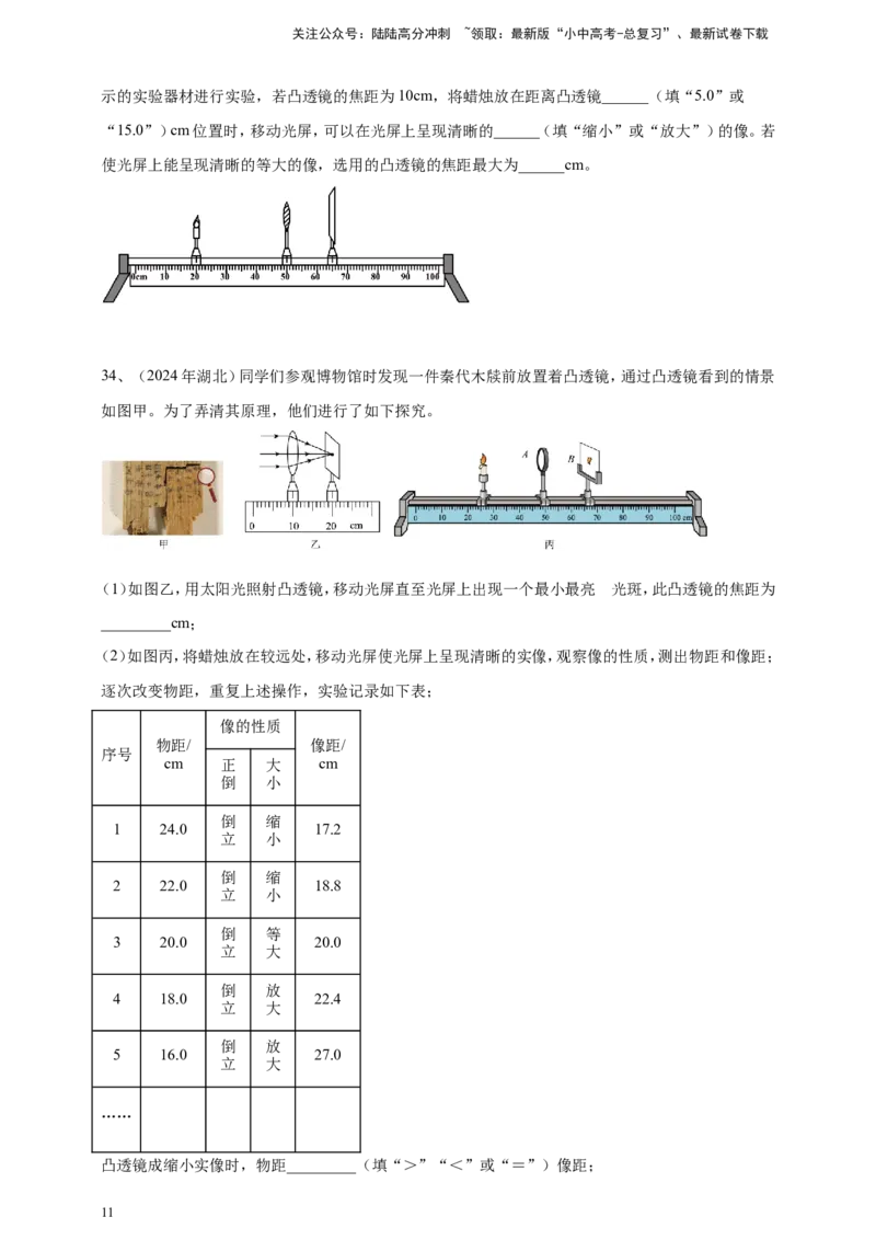 2024年中考物理分类汇编---透镜及其应用_02中考总复习（2026版更新中）_04-物理-中考总复习_2025年中考复习资料_备考20252024年中考物理真题分类汇编（原卷版+解析版）_4、透镜及其应用