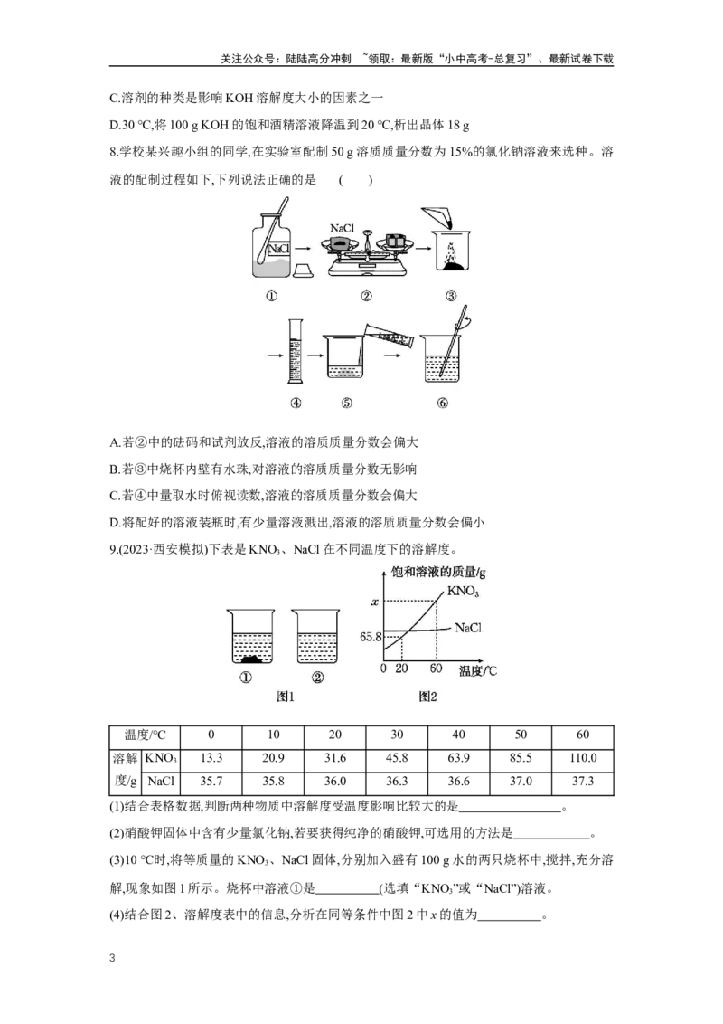 1.6溶液2025年中考化学（人教版）一轮考点研究练习（含解析）_02中考总复习（2026版更新中）_05-化学-中考总复习_2025年中考复习资料_2025年中考化学一轮考点研究练习（含解析）