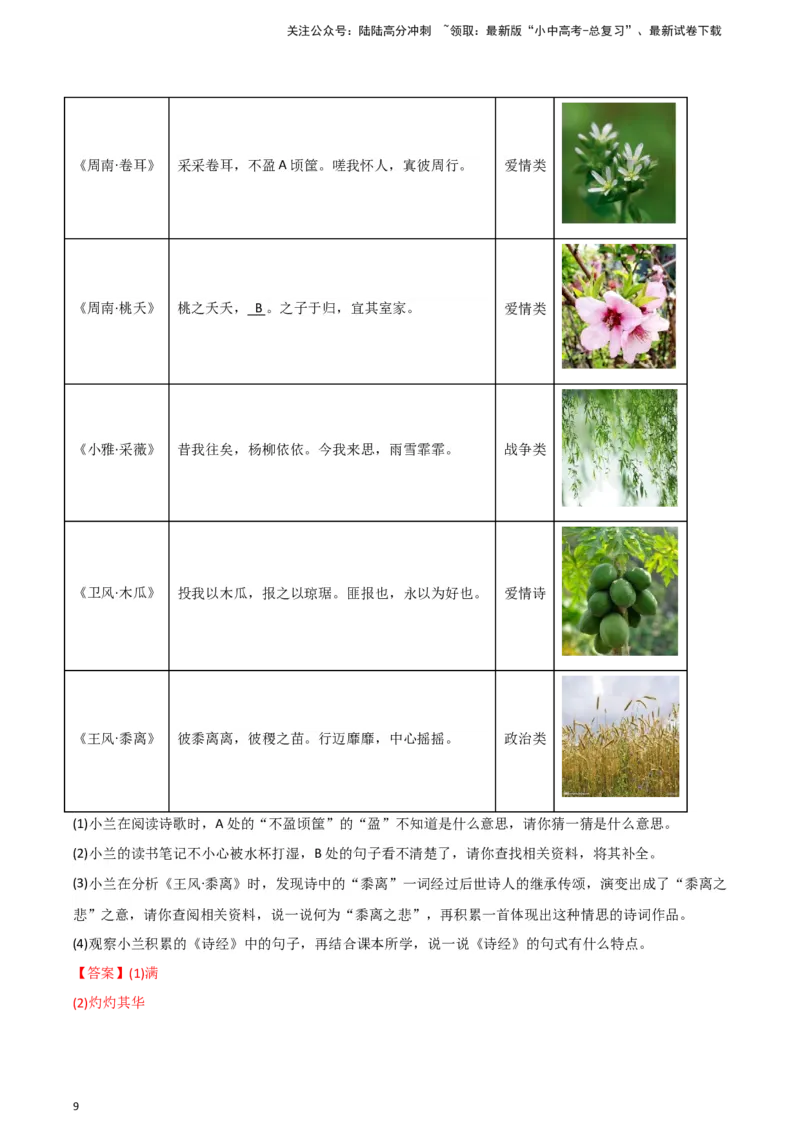 2024中考模拟冲刺小卷（全国通用）冲刺小卷09诗文默写（解析版）_02中考总复习（2026版更新中）_01-语文-中考总复习_2024年中考资料_二轮复习_2024中考语文二轮（分专题）冲刺小卷