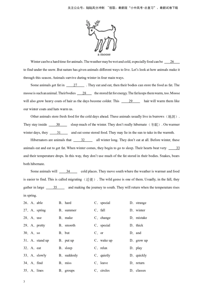 2024中考英语二轮复习题型模拟训练03完形填空：说明文（原卷版）_02中考总复习（2026版更新中）_03-英语-中考总复习_2024年中考复习资料_二轮复习