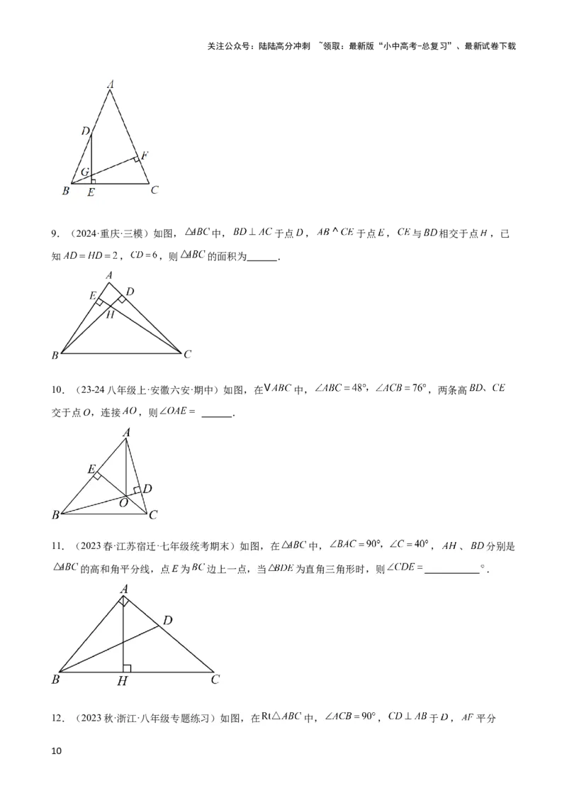 2025年中考数学几何模型综合训练（通用版）专题04三角形中的倒角模型之高分线模型、双（三）垂直模型解读与提分精练（学生版）_02中考总复习（2026版更新中）_02-数学-中考总复习