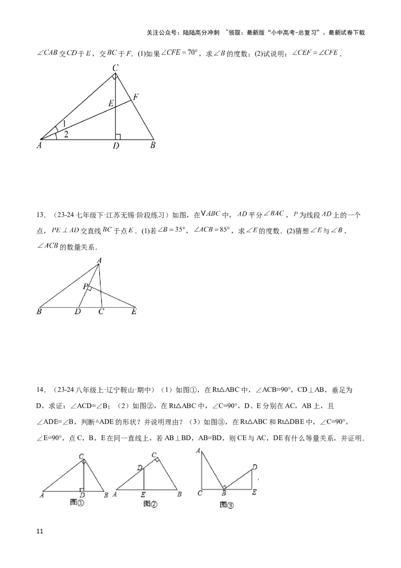 2025年中考数学几何模型综合训练（通用版）专题04三角形中的倒角模型之高分线模型、双（三）垂直模型解读与提分精练（学生版）_02中考总复习（2026版更新中）_02-数学-中考总复习