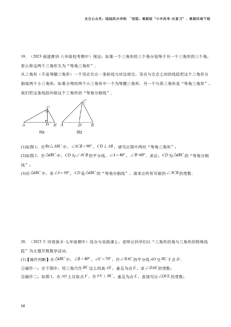 2025年中考数学几何模型综合训练（通用版）专题04三角形中的倒角模型之高分线模型、双（三）垂直模型解读与提分精练（学生版）_02中考总复习（2026版更新中）_02-数学-中考总复习