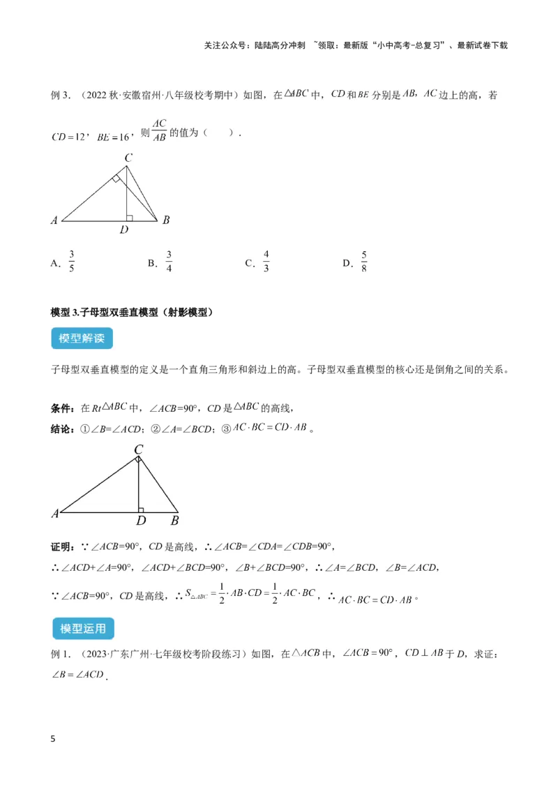 2025年中考数学几何模型综合训练（通用版）专题04三角形中的倒角模型之高分线模型、双（三）垂直模型解读与提分精练（学生版）_02中考总复习（2026版更新中）_02-数学-中考总复习