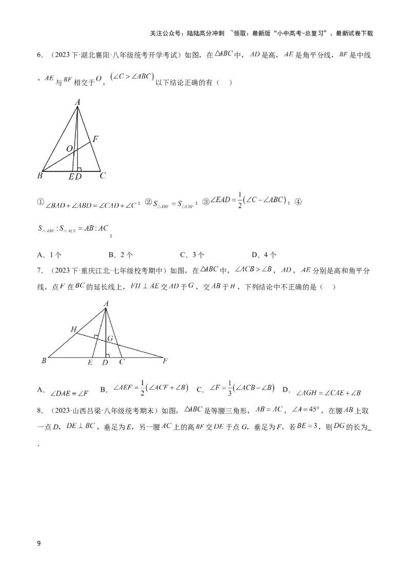 2025年中考数学几何模型综合训练（通用版）专题04三角形中的倒角模型之高分线模型、双（三）垂直模型解读与提分精练（学生版）_02中考总复习（2026版更新中）_02-数学-中考总复习