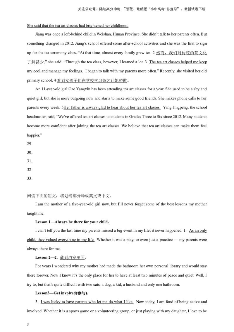 2024中考英语二轮复习题型模拟训练25翻译（原卷版）_02中考总复习（2026版更新中）_03-英语-中考总复习_2024年中考复习资料_二轮复习