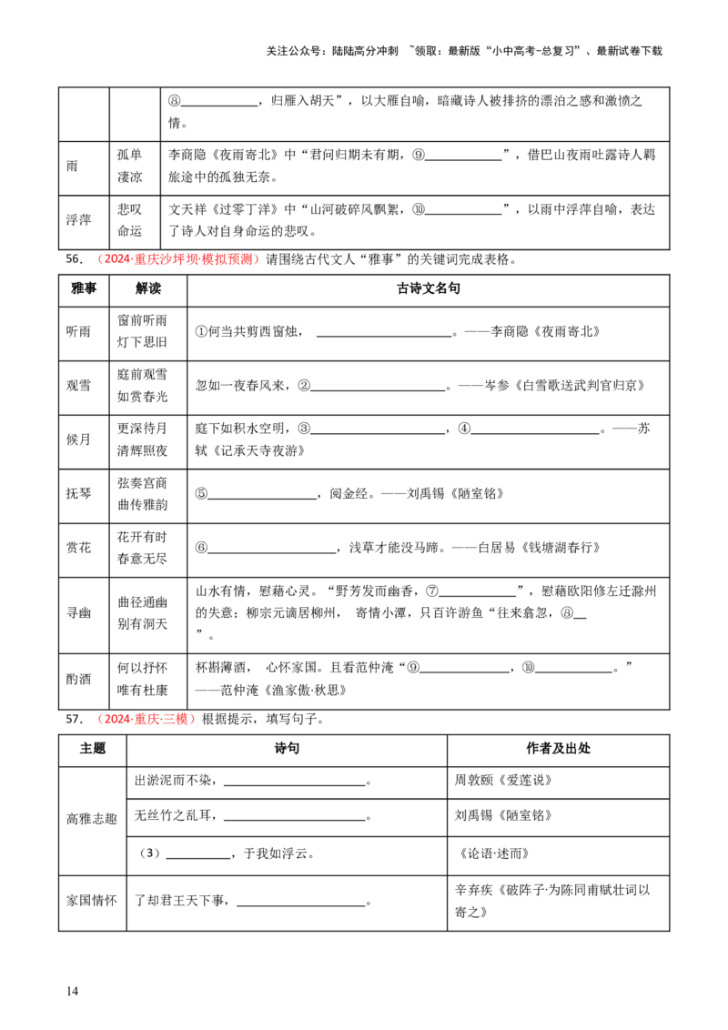 2024年中考模拟卷默写题精选-备战2025年中考语文一轮复习古诗文默写（全国通用）原卷版_02中考总复习（2026版更新中）_01-语文-中考总复习_2025年中考资料_中考文言文专项