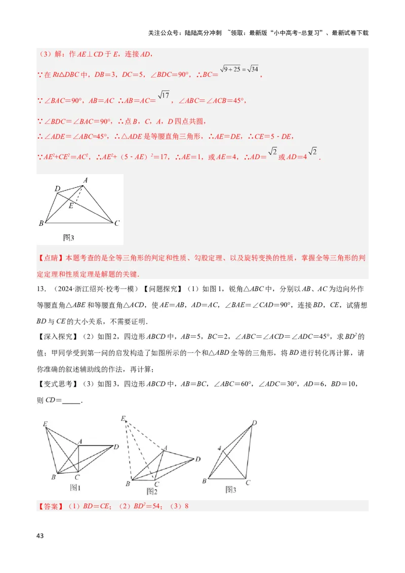 2025年中考数学几何模型综合训练（通用版）专题20全等与相似模型之手拉手模型解读与提分精练（教师版）_02中考总复习（2026版更新中）_02-数学-中考总复习_2025中考复习资料