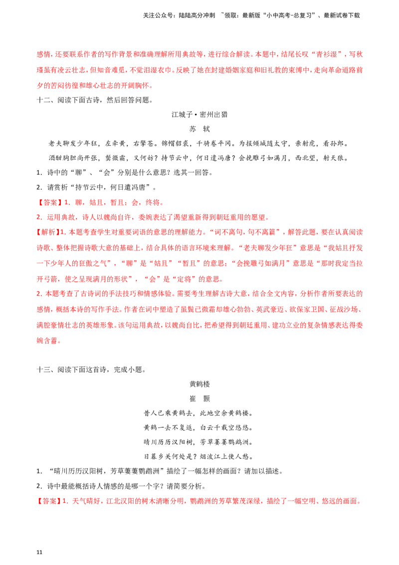 2024中考模拟冲刺小卷（全国通用）冲刺小卷10诗歌鉴赏（解析版）_02中考总复习（2026版更新中）_01-语文-中考总复习_2024年中考资料_二轮复习_2024中考语文二轮（分专题）冲刺小卷
