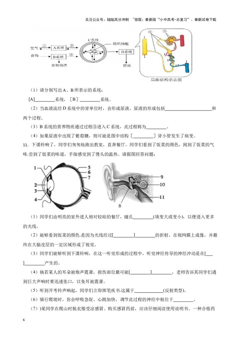 2024年中考生物专题复习：读图理解题训练（含答案）_02中考总复习（2026版更新中）_08-生物-中考总复习_2024年中考复习资料_二轮复习_备考2024中考生物二轮复习题型突破专练