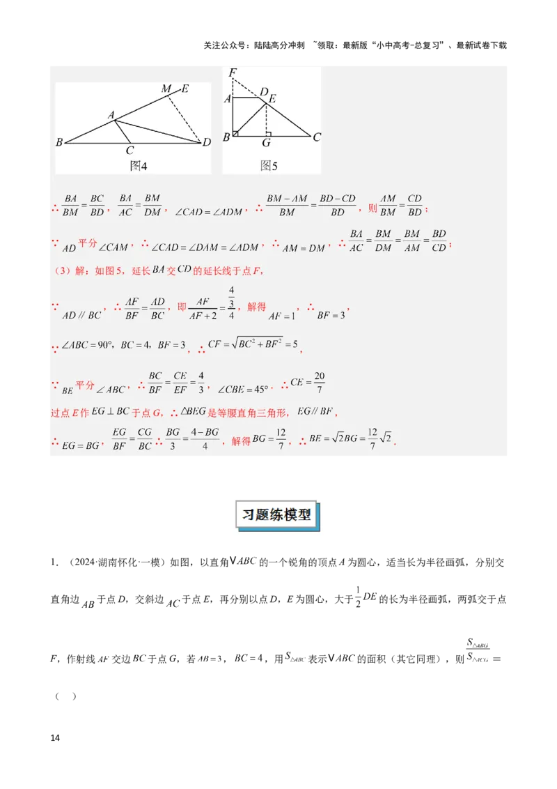2025年中考数学几何模型综合训练（通用版）专题07三角形中的重要模型之平分平行（平分射影）构等腰、角平分线第二定理模型解读与提分精练（教师版）_02中考总复习（2026版更新中）