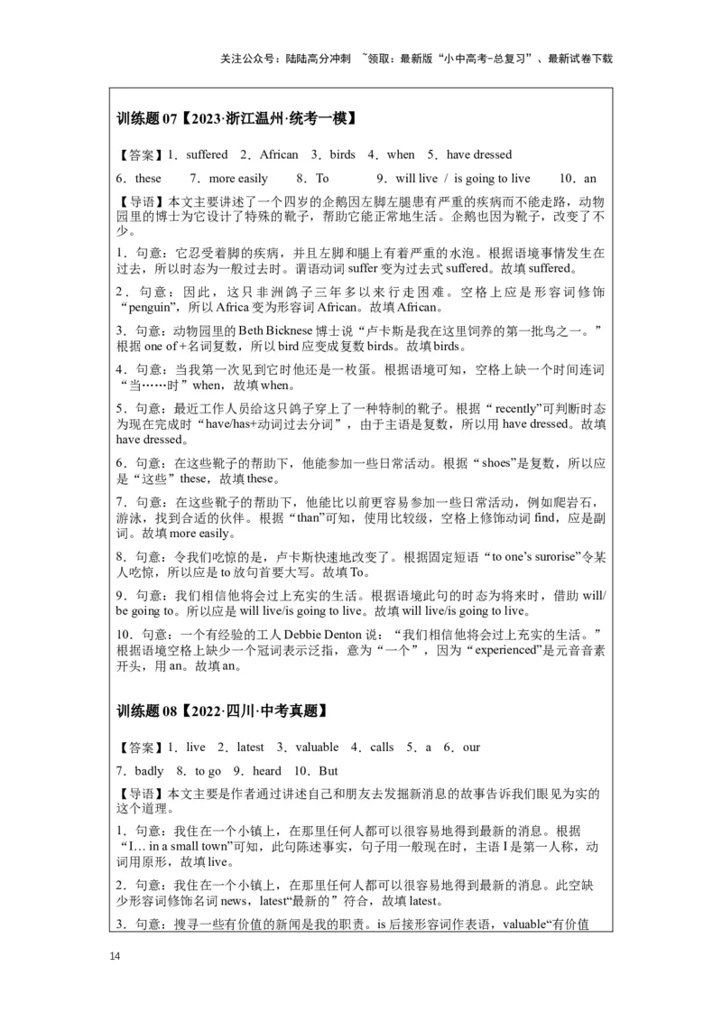 2024年中考英语压轴专题训练专题11综合填空语法填空专练（含解析）_02中考总复习（2026版更新中）_03-英语-中考总复习_2024年中考复习资料_专项复习资料_2024年中考英语压轴专题训练