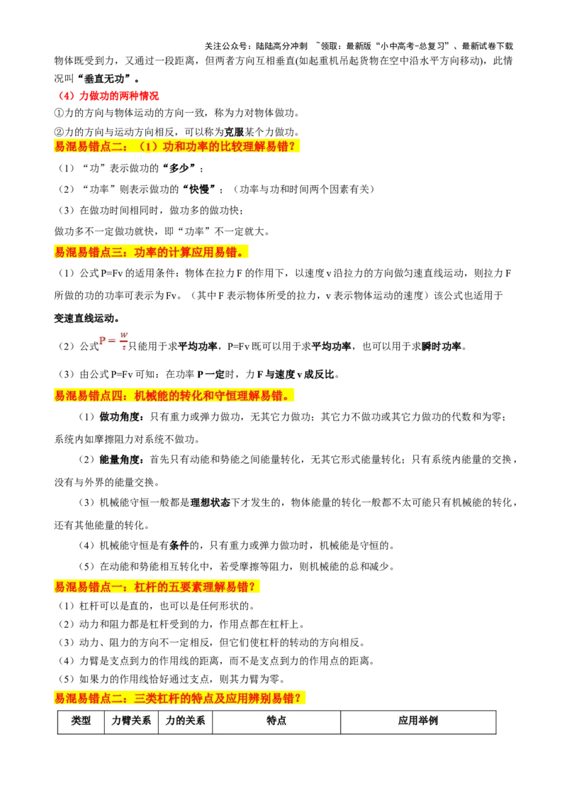 2024年中考物理易混易错点梳理_02中考总复习（2026版更新中）_04-物理-中考总复习_2024年中考复习资料_三轮复习_2024年中考物理考前最后一课