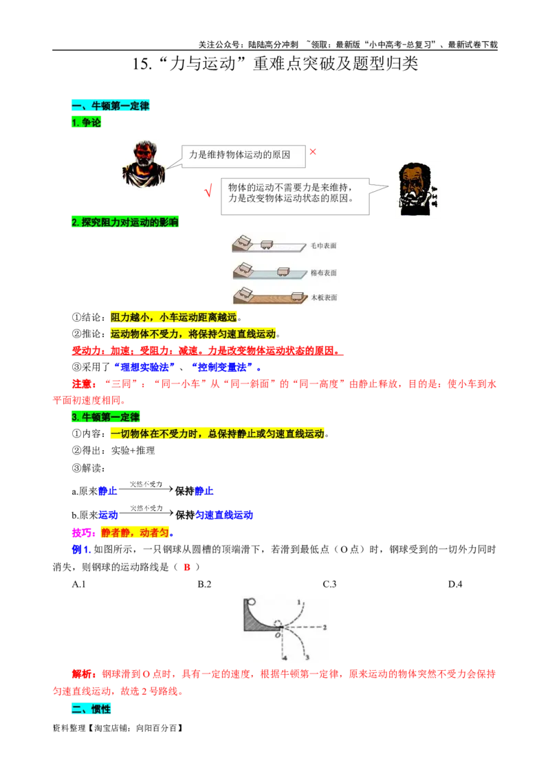 15.&ldquo;力与运动&rdquo;-2024年中考物理重难点突破及题类归类总复习_02中考总复习（2026版更新中）_04-物理-中考总复习_2024年中考复习资料_专项复习资料_2024年中考物理复习辅导系列