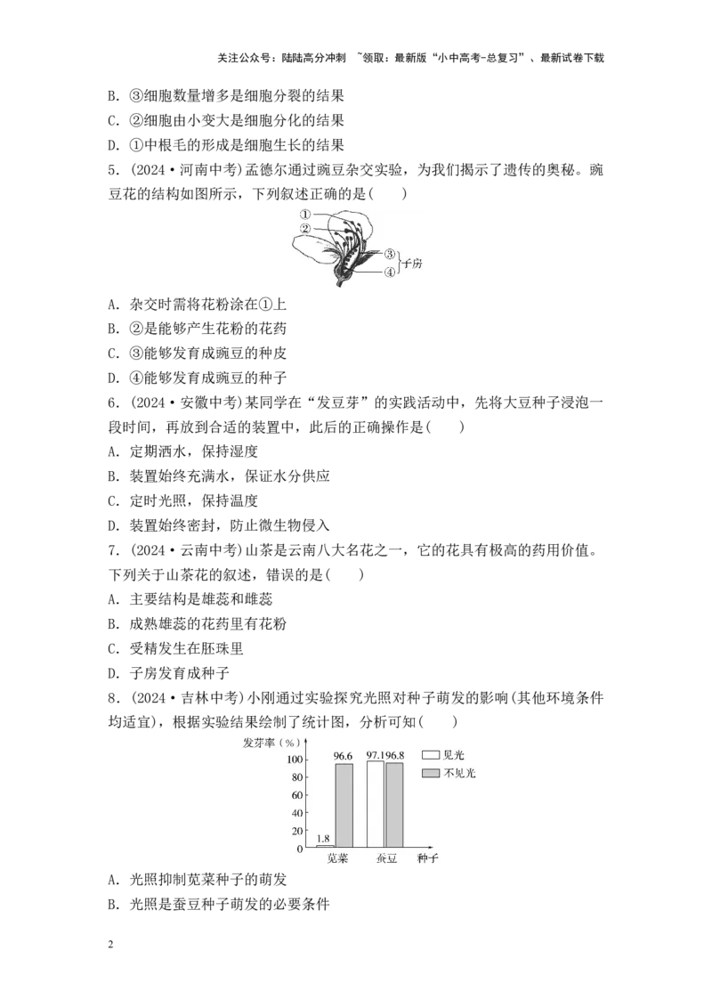 2025中考生物二轮专题训练5：被子植物的一生（含解析）_02中考总复习（2026版更新中）_08-生物-中考总复习_2025中考复习资料_2025中考生物二轮专题训练（含解析）