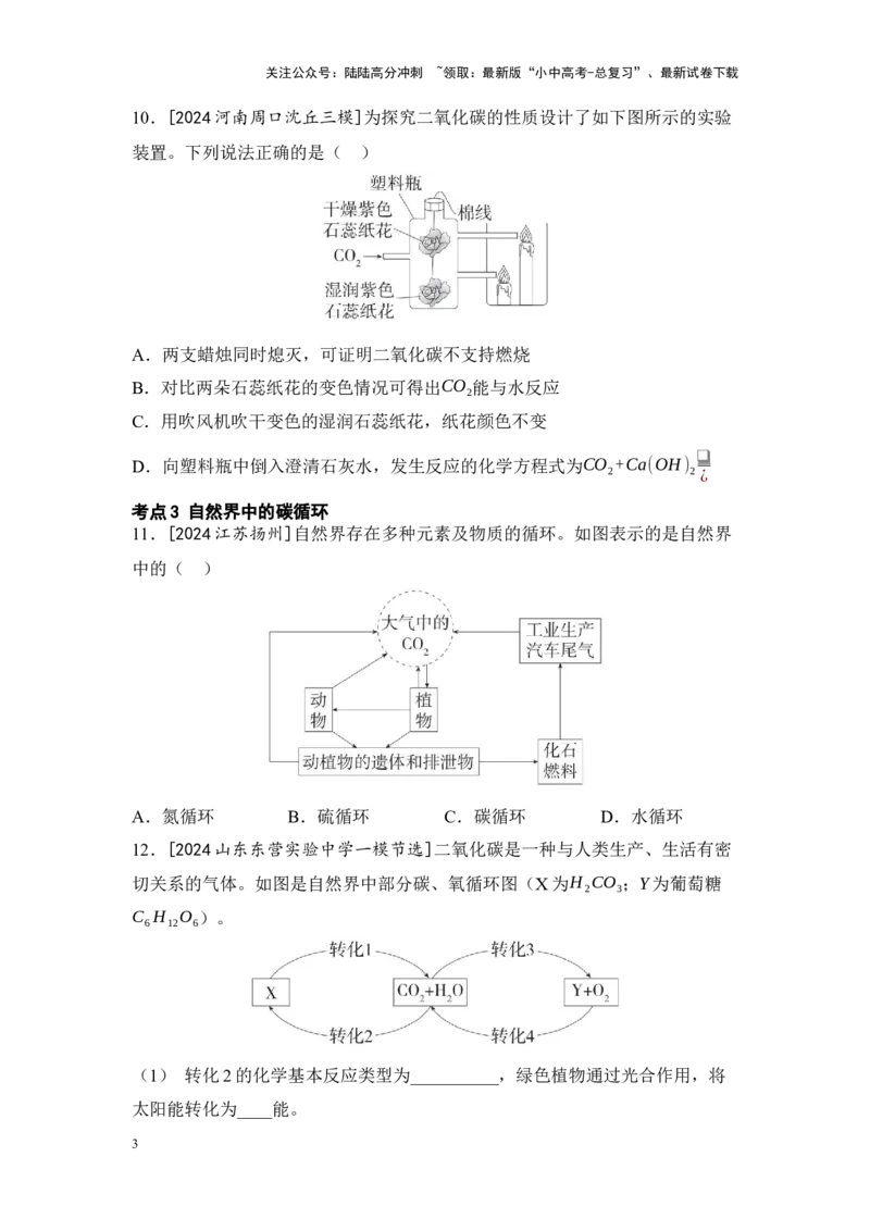 2025年中考化学一轮复习专题三碳和碳的氧化物练习（含解析）_02中考总复习（2026版更新中）_05-化学-中考总复习_2025年中考复习资料_2025年中考化学一轮复习：专题练（含解析）