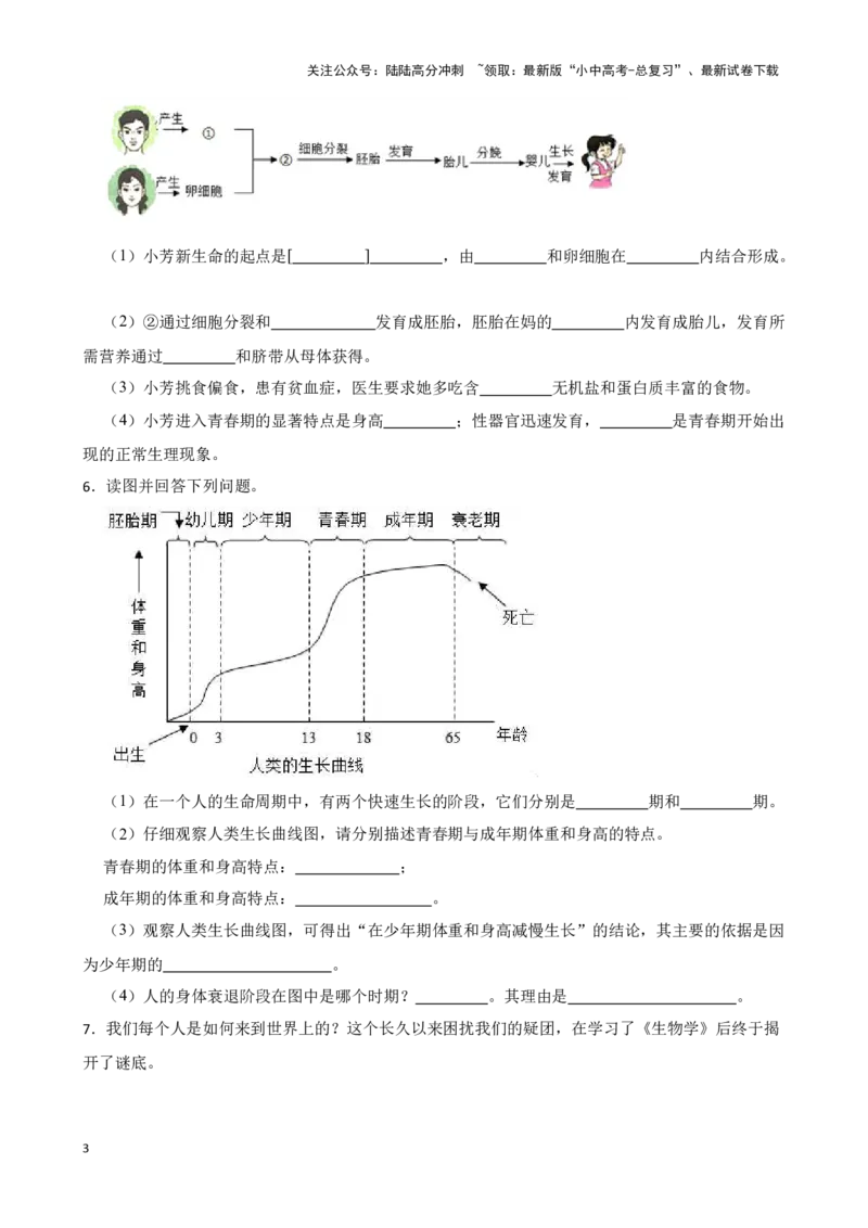 2024年中考生物读图理解专题复习：人的生殖与发育（含答案）_02中考总复习（2026版更新中）_08-生物-中考总复习_2024年中考复习资料_二轮复习_备考2024中考生物二轮复习读图理解精练