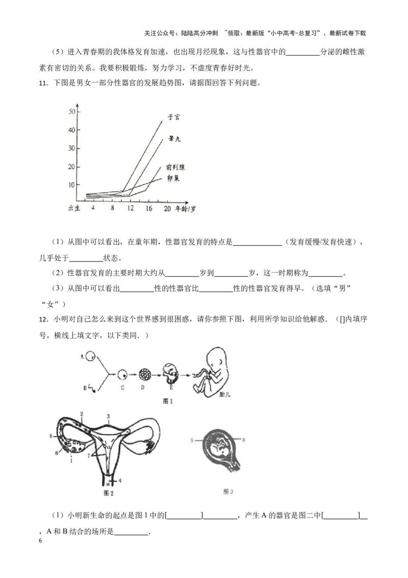2024年中考生物读图理解专题复习：人的生殖与发育（含答案）_02中考总复习（2026版更新中）_08-生物-中考总复习_2024年中考复习资料_二轮复习_备考2024中考生物二轮复习读图理解精练
