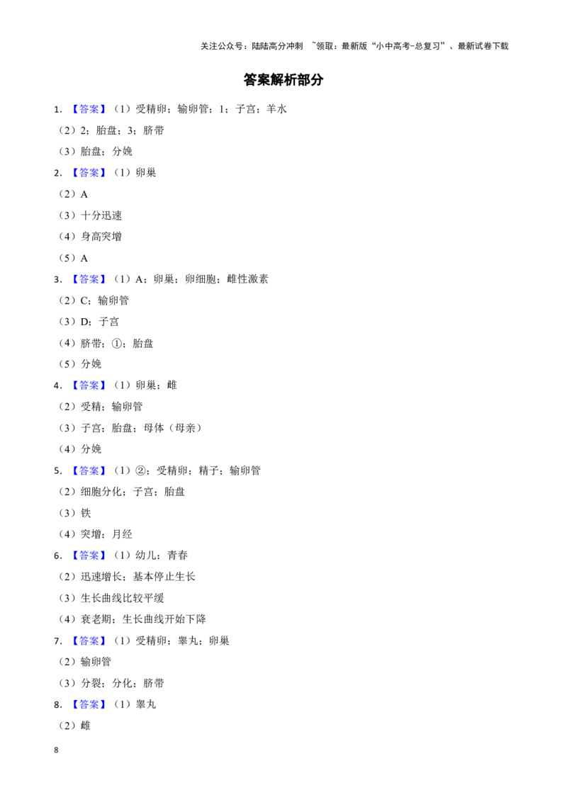 2024年中考生物读图理解专题复习：人的生殖与发育（含答案）_02中考总复习（2026版更新中）_08-生物-中考总复习_2024年中考复习资料_二轮复习_备考2024中考生物二轮复习读图理解精练