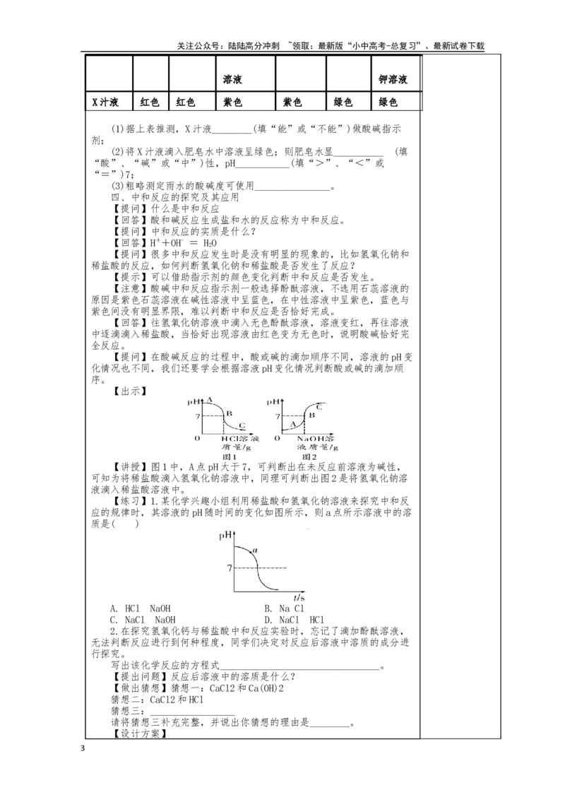 2024中考化学复习教案教案：酸和碱（复习2）(表格式）_02中考总复习（2026版更新中）_05-化学-中考总复习_2024年中考复习资料_中考教案