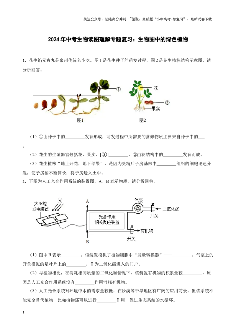2024年中考生物读图理解专题复习：生物圈中的绿色植物（含答案）_02中考总复习（2026版更新中）_08-生物-中考总复习_2024年中考复习资料_二轮复习