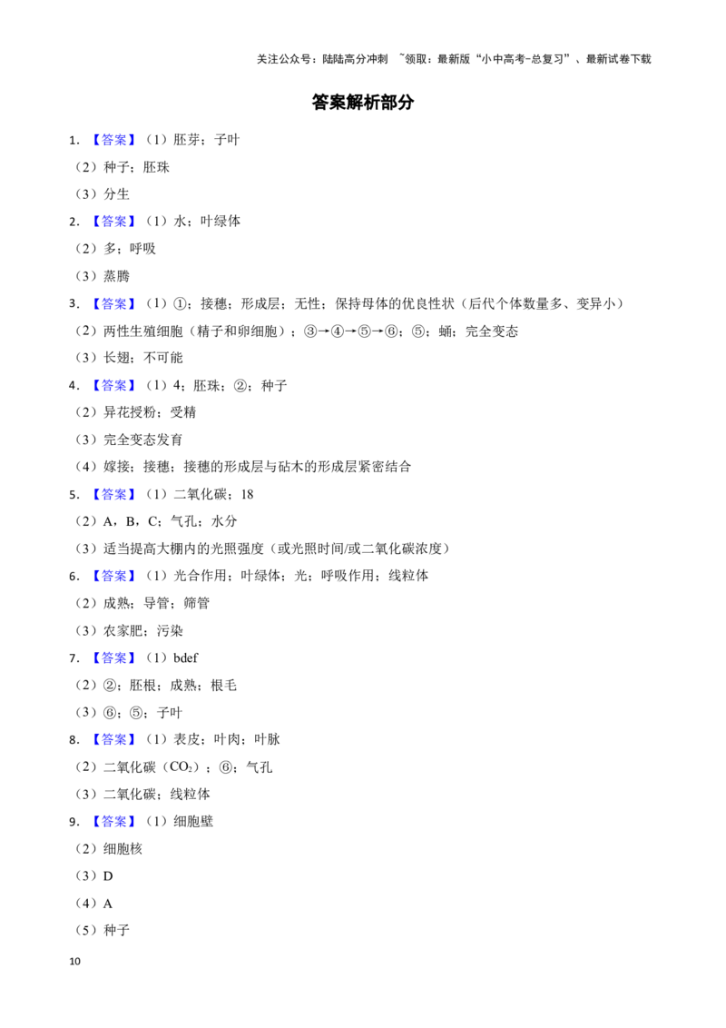 2024年中考生物读图理解专题复习：生物圈中的绿色植物（含答案）_02中考总复习（2026版更新中）_08-生物-中考总复习_2024年中考复习资料_二轮复习