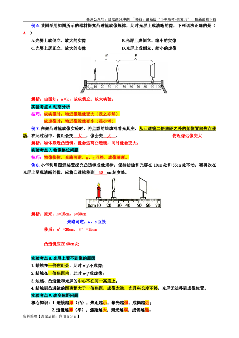 10.&ldquo;凸透镜成像实验&rdquo;-2024年中考物理重难点突破及题型归类总复习_02中考总复习（2026版更新中）_04-物理-中考总复习_2024年中考复习资料_专项复习资料_2024年中考物理复习辅导系列