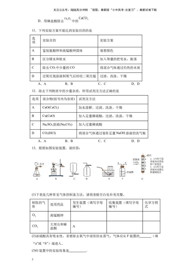 2024年九年级中考化学专题复习：物质的检验、鉴别、除杂及成分确定(含答案)_02中考总复习（2026版更新中）_05-化学-中考总复习_2024年中考复习资料_二轮复习资料