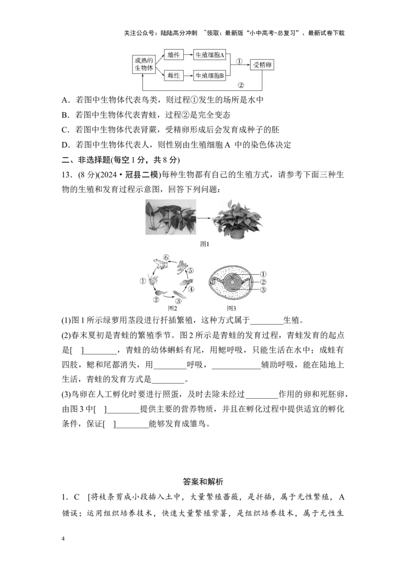 2025中考生物二轮专题训练18　生物的生殖和发育（含解析）_02中考总复习（2026版更新中）_08-生物-中考总复习_2025中考复习资料_2025中考生物二轮专题训练（含解析）